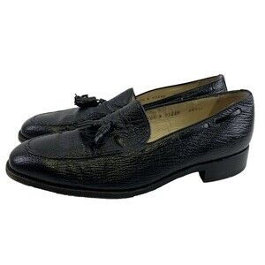 Hanig’s Genuine Sharkskin Leather Loafer Black Tassel Slip On Dress Mens 10.5 N